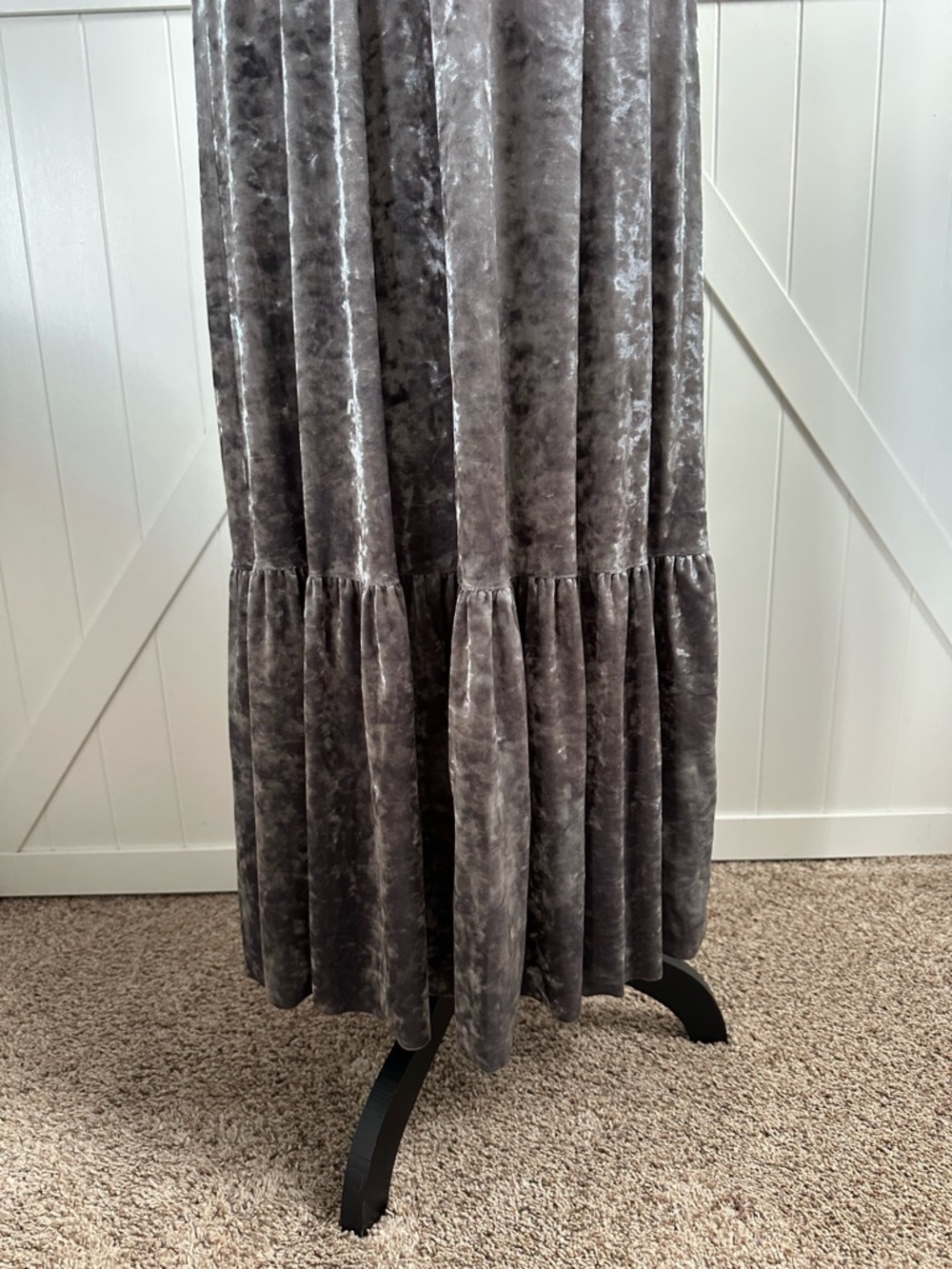 Zara Velvet Maxi Dress Spaghetti Straps Gray Silver Crushed Velour Boho Size M - Picture 3 of 7